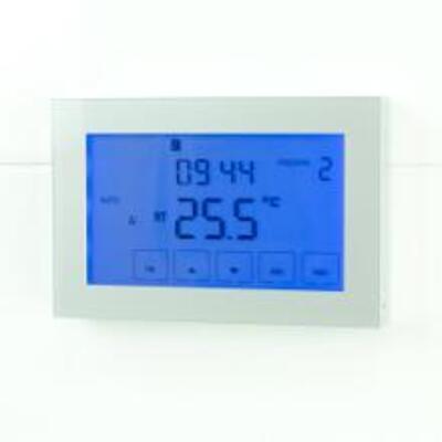 RADIANT GLASS FRONTED TOUCH SCREEN THERMOSTAT HORIZONTAL MOUNTED SILVER GTSS-TH-H - Burdens Plumbing