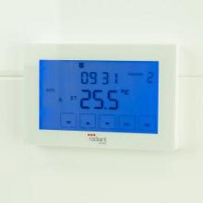 RADIANT GLASS FRONTED TOUCH SCREEN THERMOSTAT HORIZONTAL MOUNTED WHITE GTSW-TH-H - Burdens Plumbing