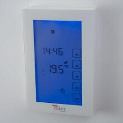 RADIANT GLASS FRONTED TOUCH SCREEN THERMOSTAT VERTICAL MOUNTED WHITE GTSW-TH-V - Burdens Plumbing