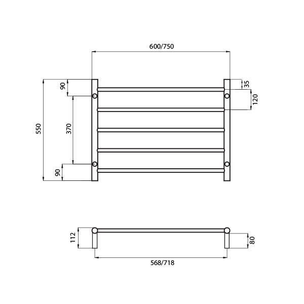 Radiant Round 5 Bar Non-Heated Rail 600mmx550mm Polished Stainless Steel - Burdens Plumbing