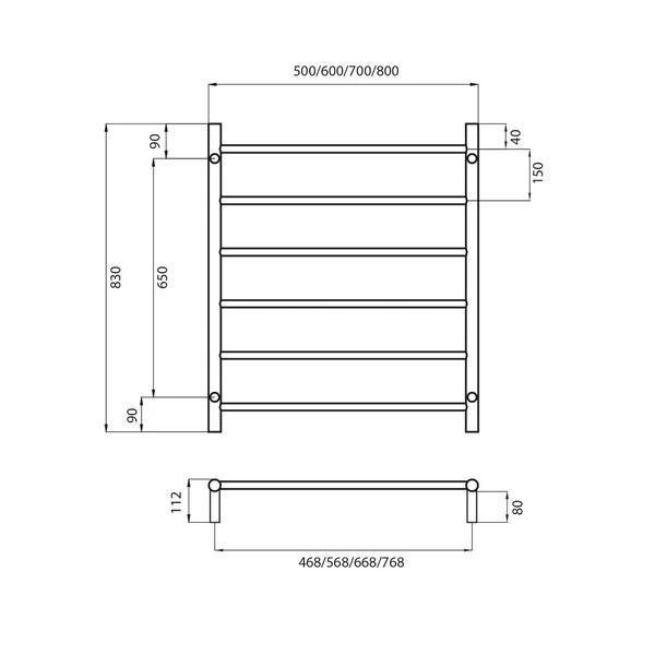 Radiant Round 6 Bar Non Heated Rail Polished Stainless Steel - Burdens Plumbing