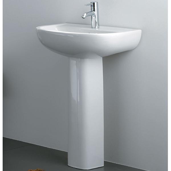 RAK COMPACT 550 WALL BASIN WITH PEDESTAL 545X410MM 3TH WHITE - Burdens Plumbing