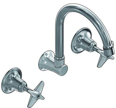 RAM SOUTHERN CROSS WALL SINK SET C/W G'NECK SPOUT C/P - Burdens Plumbing
