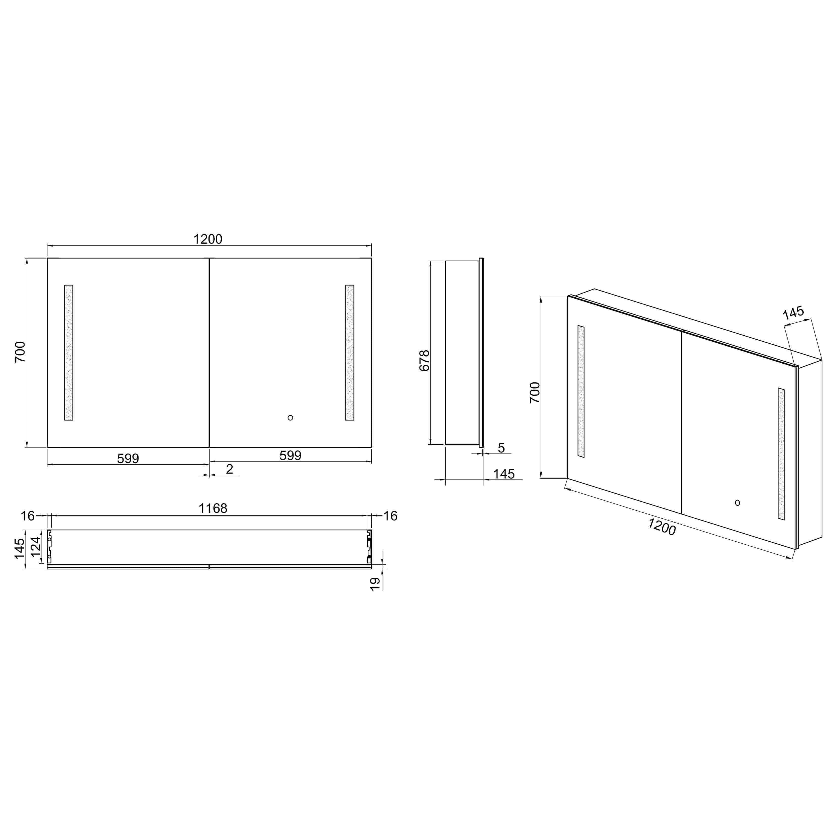 Remer Amber 1200 Led Shaving Cabinet 1200W X 700H X 145D Rscam120 - Burdens Plumbing
