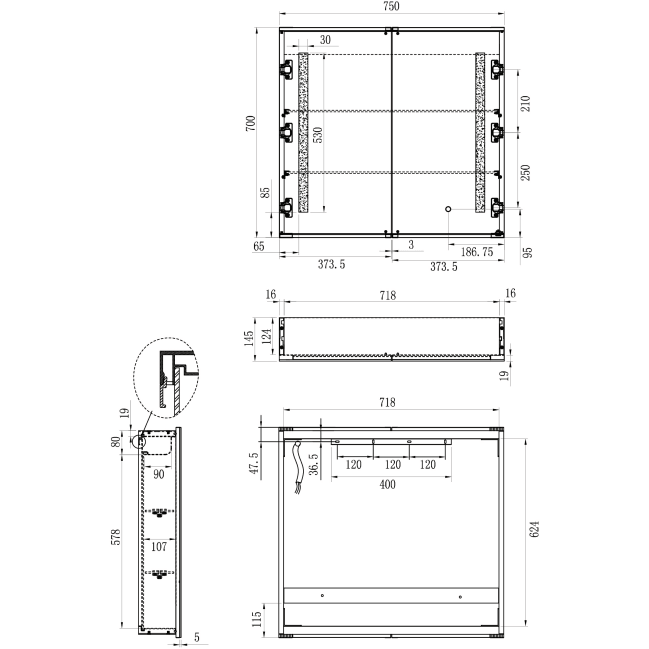 Remer Amber 750 Led Shaving Cabinet 750W X 700H X 145D - Burdens Plumbing