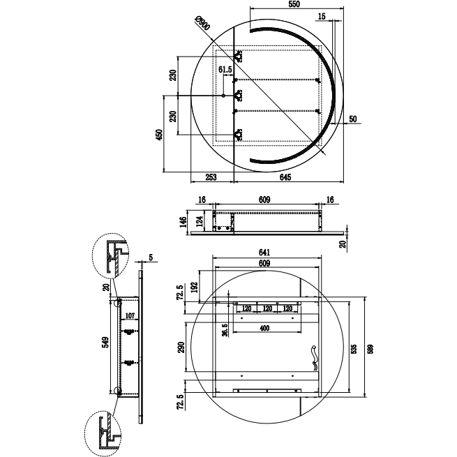 Remer Pearl 900 Round Led Shaving Cabinet - Burdens Plumbing