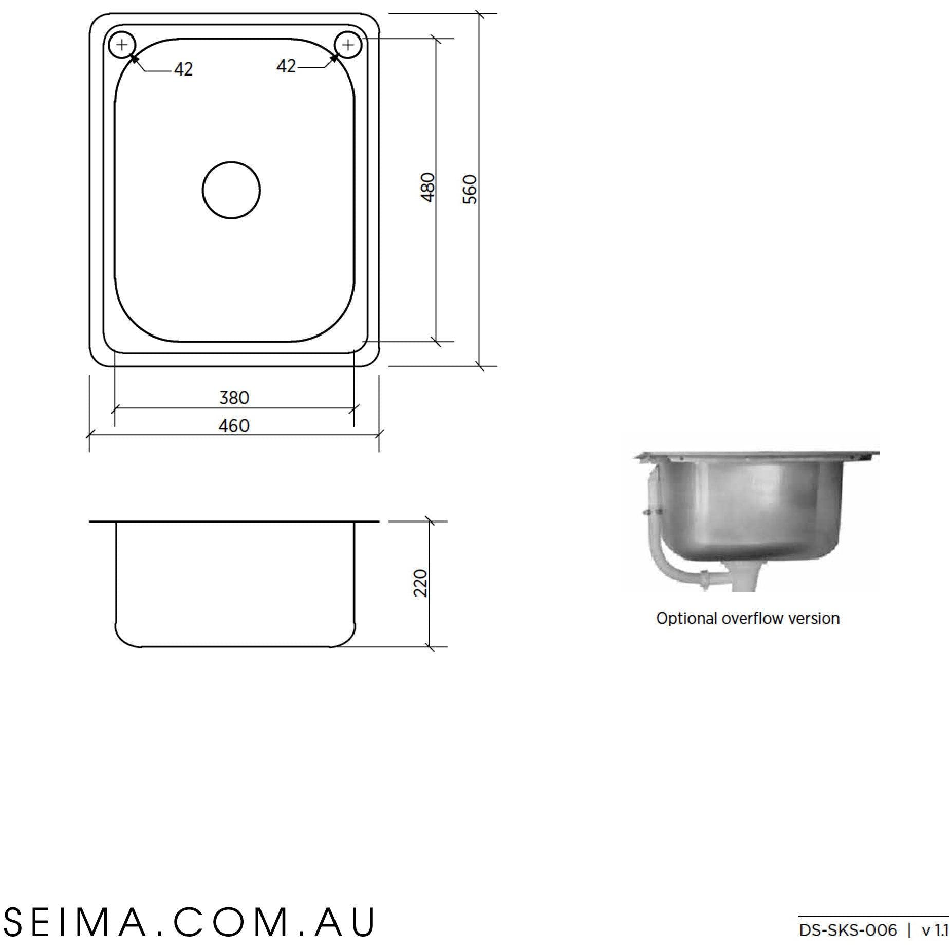 Seima Acero 006 Classic 35 Litre Laundry Sink 2 Tapholes And Overflow - Burdens Plumbing