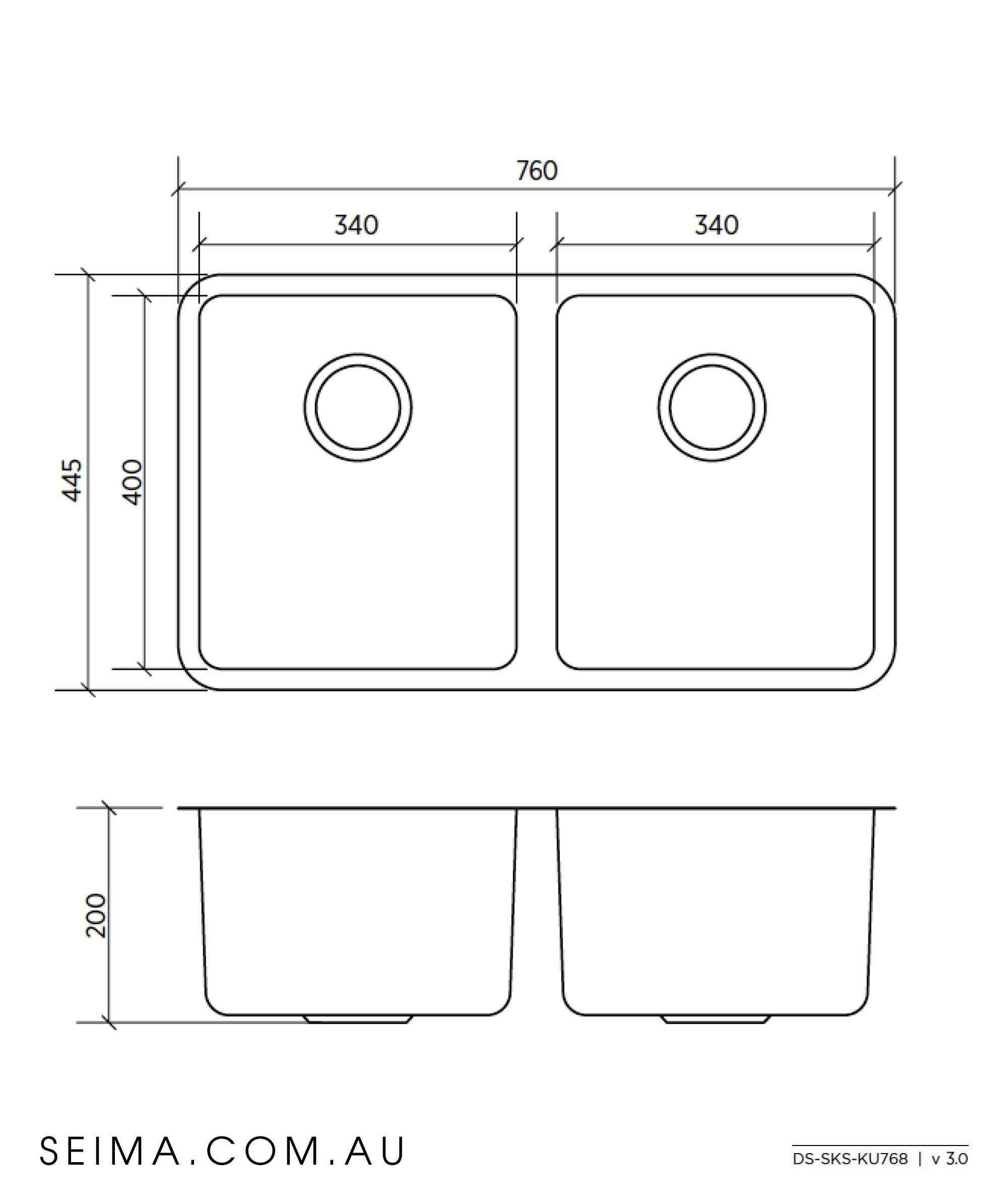 SEIMA KUBIC DOUBLE BOWL SINK INC BASKET WASTE S/STEEL - Burdens Plumbing