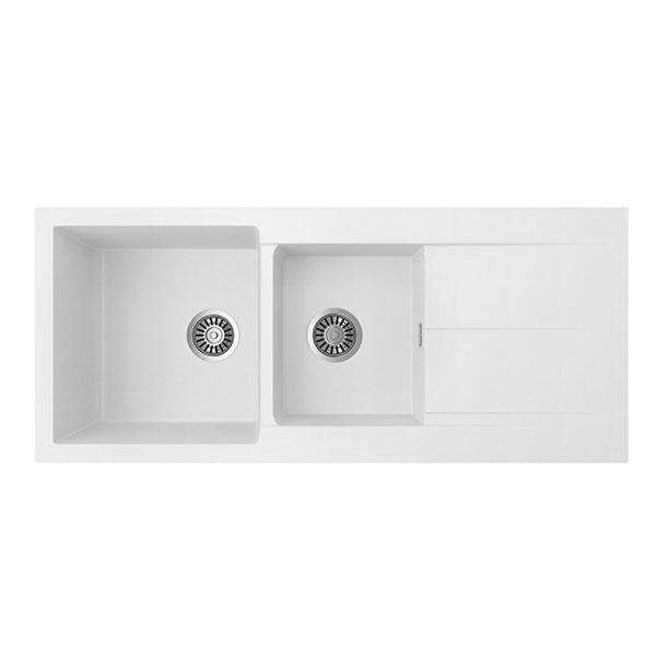 SEIMA OROS 1160 ARQSTONE SINK 1 BOWL WHITE 1 TAPHOLE LEFT DRAINER 1160X500X210MM - Burdens Plumbing