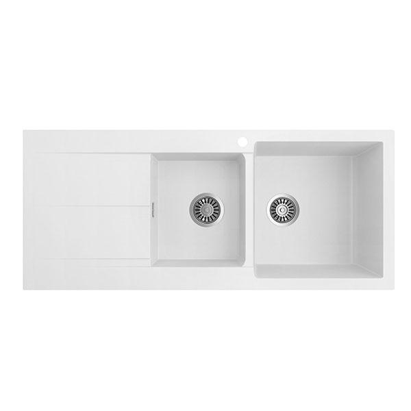 SEIMA OROS 1160 ARQSTONE SINK 1 BOWL WHITE 1 TAPHOLE RIGHT DRAINER 1160X500X210MM - Burdens Plumbing