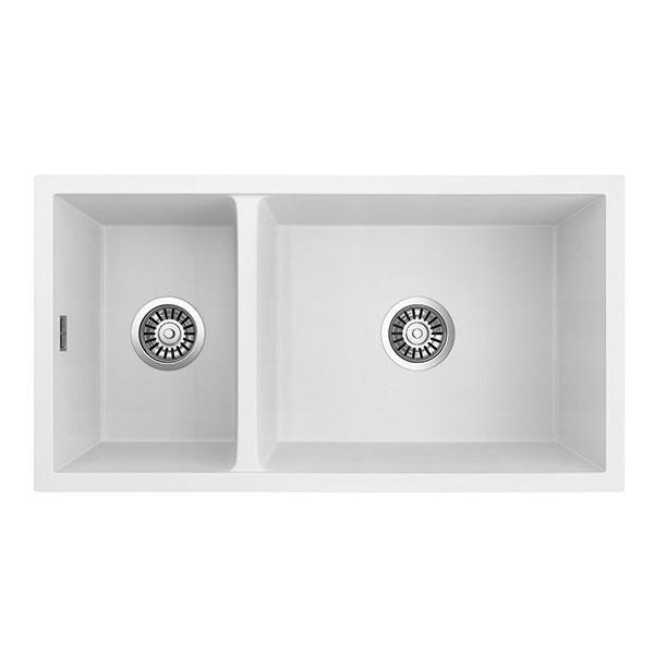 SEIMA OROS 822 ARQSTONE SINK 2 BOWL WHITE 820X440X210MM - Burdens Plumbing