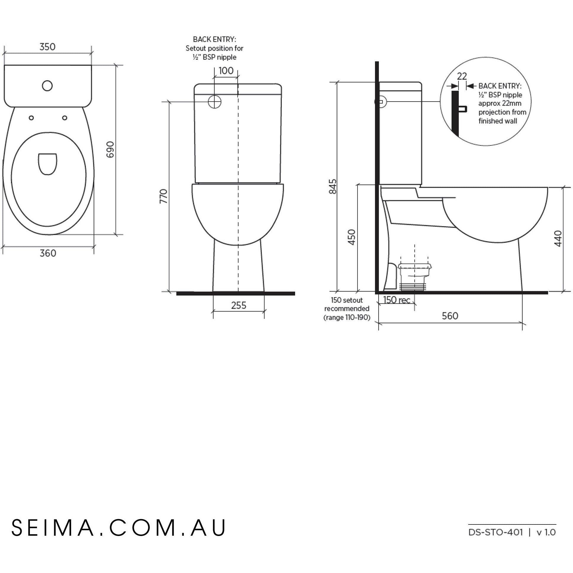 Seima Select Wall Close Coupled Toilet Suite Back Entry - Burdens Plumbing