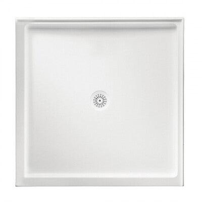 SHOWER BASE MARBLETREND 900X900 CNTR O/LET DBL ENTRY WHITE - Burdens Plumbing