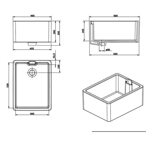 T&H Belfast 60 X 46 Fine Fireclay Butler Sink With Internal Overflow - Burdens Plumbing