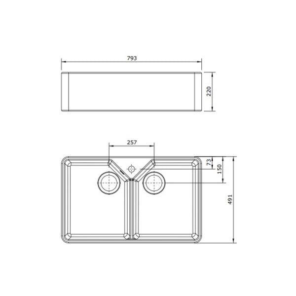 T&H Chester 80 X 50 Double Bowl Fireclay Sink 1Th Including Overflow Kit - Burdens Plumbing