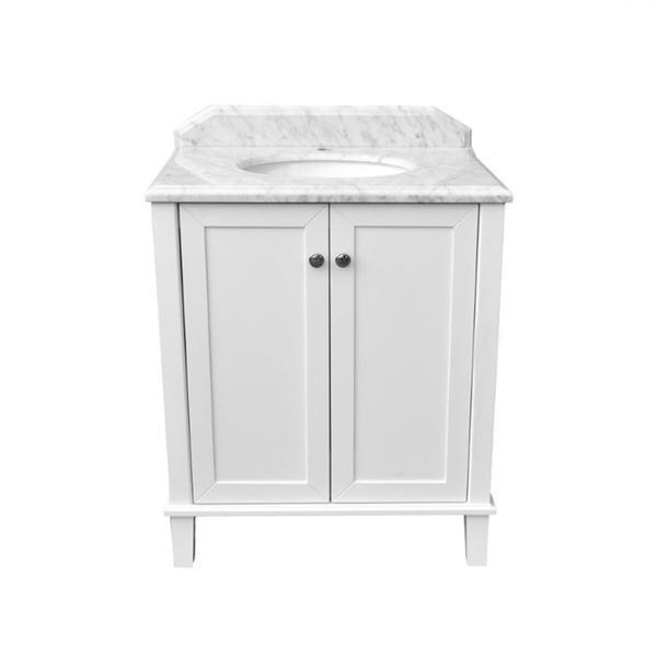 T&H COVENTRY 75 X 55 SATIN WHITE VANITY REAL MARBLE TOP & CERAMIC U/C BASIN - Burdens Plumbing