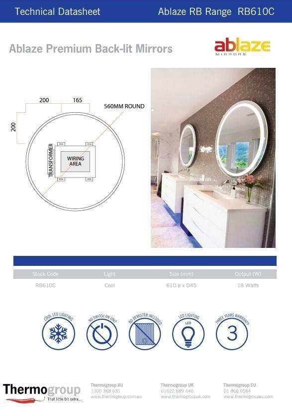 Rb Range Premium Backlit Mirror Round (Cool Light) - 610 Dia - Burdens Plumbing