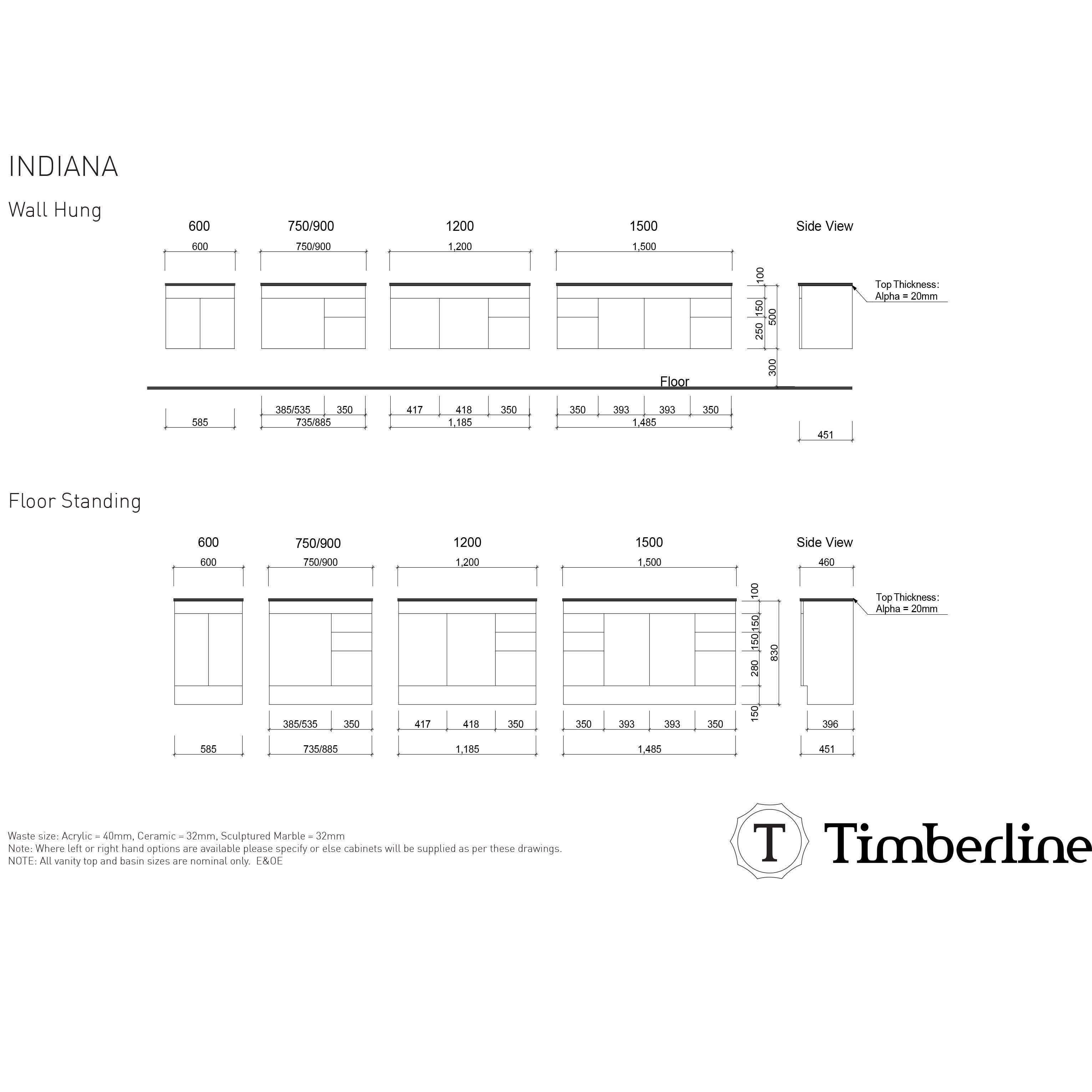 Timberline Indiana 900mm Alpha Offset Ceramic Top Wall Hung Vanity I90Osaw - Burdens Plumbing