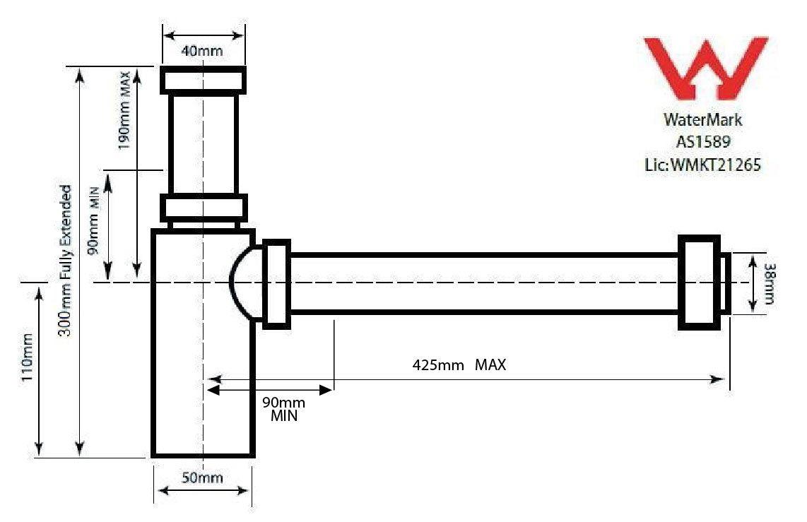 Turner Hastings Aurora Adjustable Brass 40mm Bottle P Trap-Matte Black - Burdens Plumbing