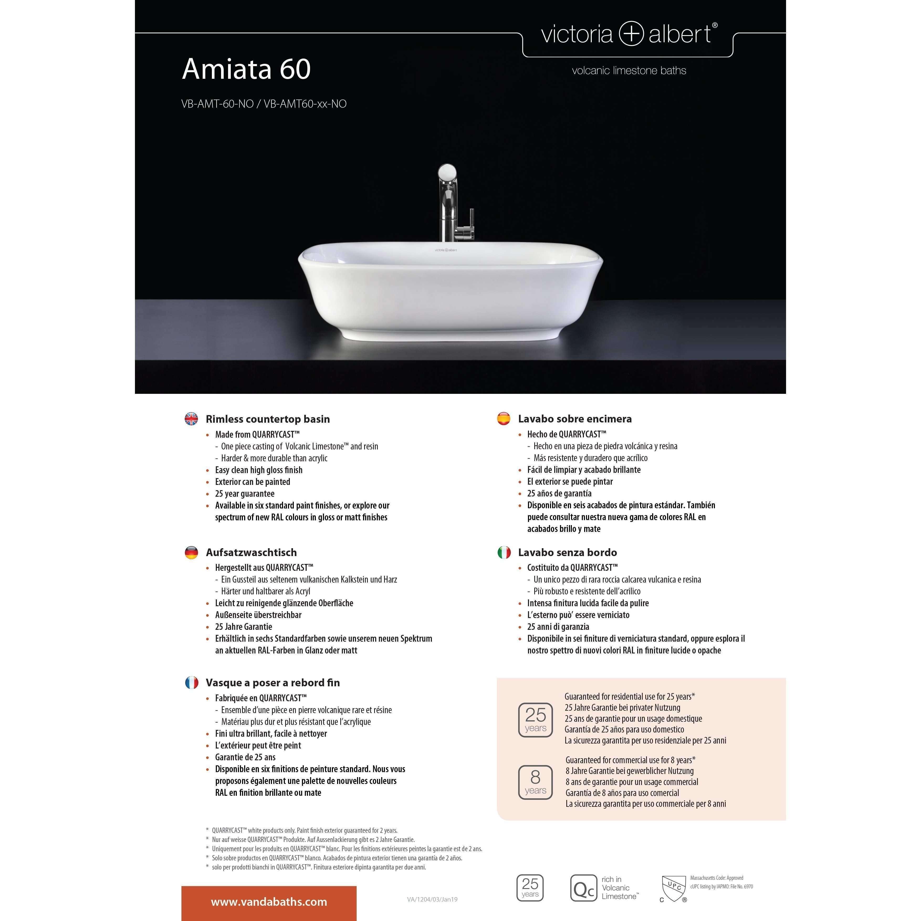 V+A Amiata Freestanding Bath No Overflow Quarrycast White - Burdens Plumbing