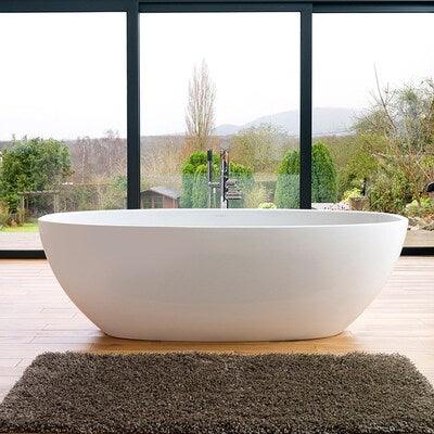 V+A BARCELONA 3 MATTE STONE FREESTANDING BATH WITH VOID NO OVERFLOW QUARRYCAST WHITE MATTE - Burdens Plumbing