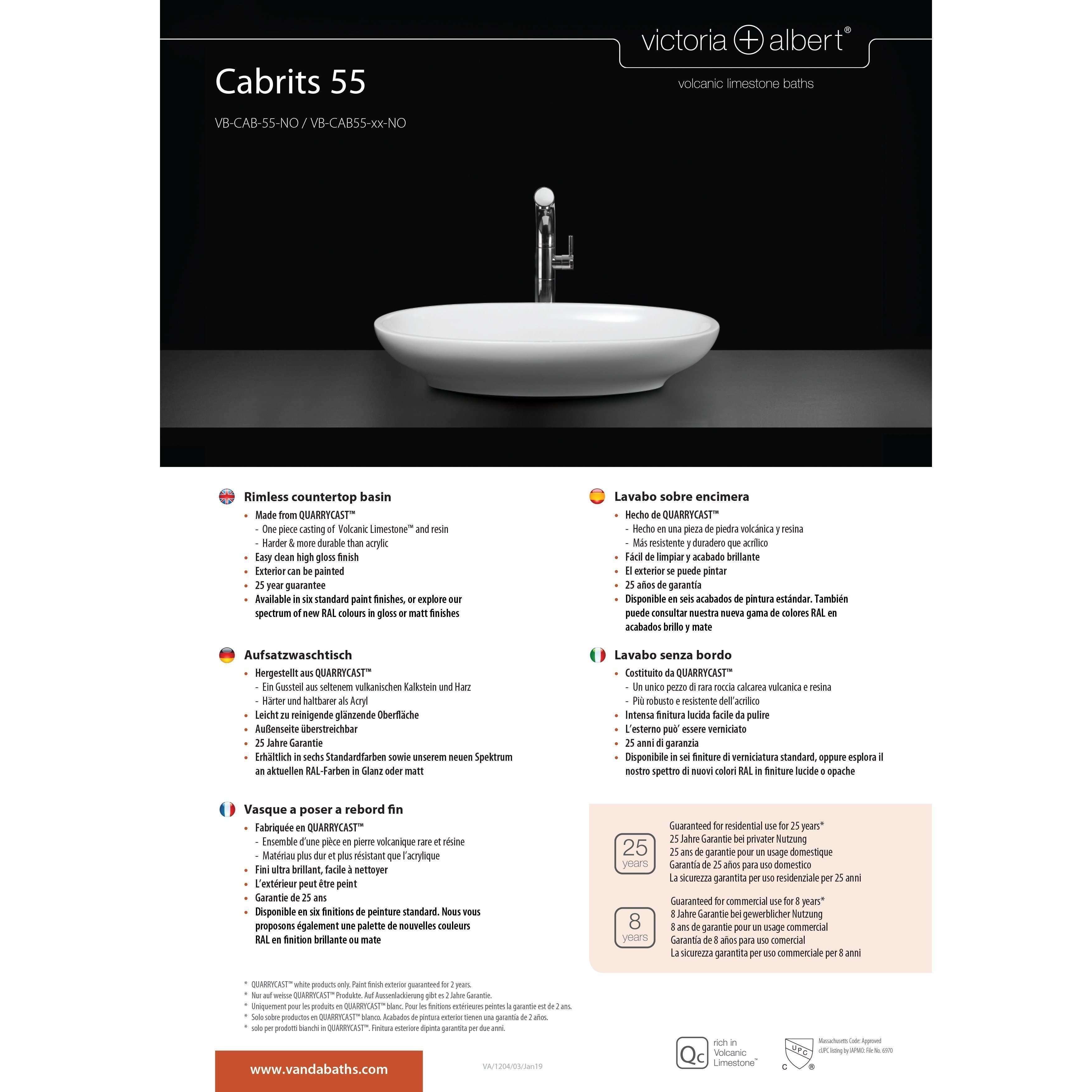 V+A Cabrits Freestanding Bath No Overflow Quarrycast White - Burdens Plumbing