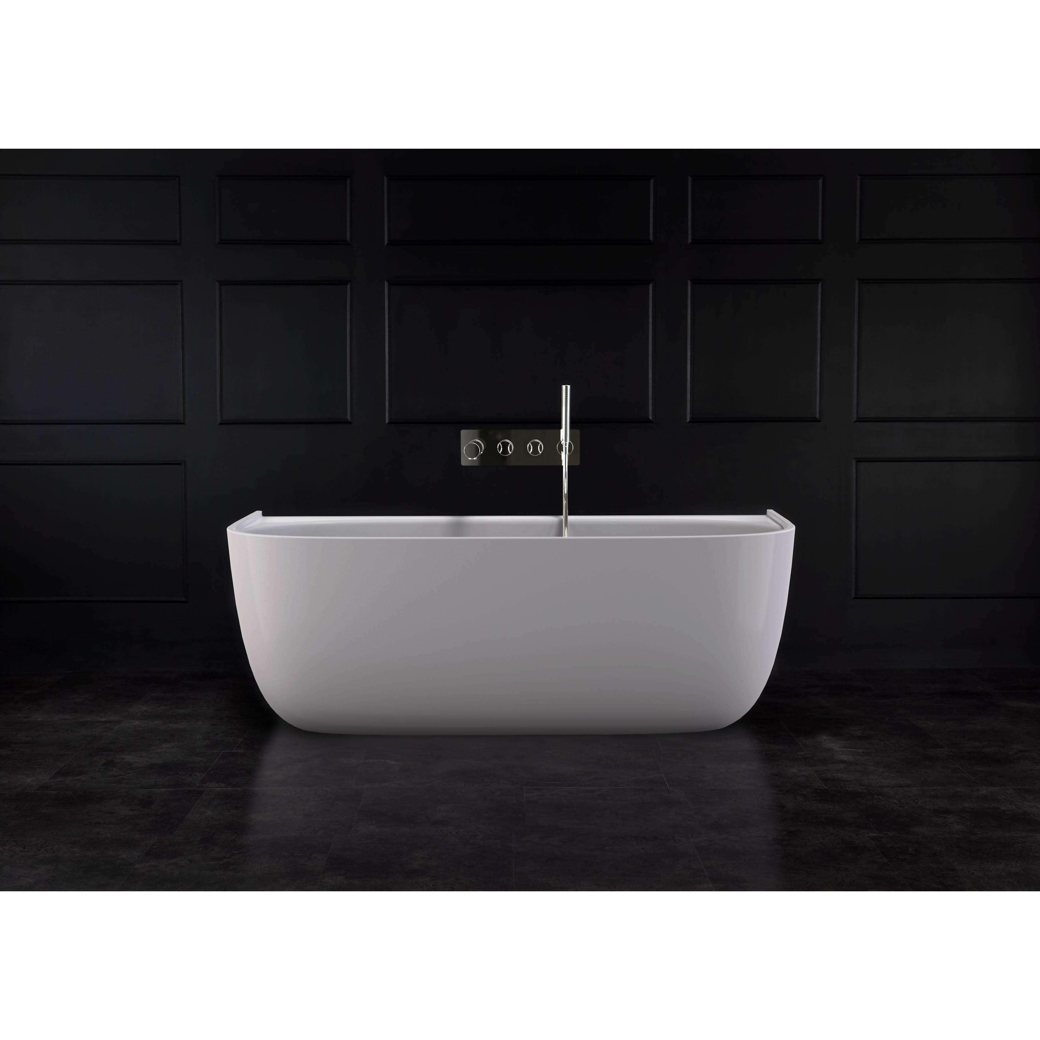 V+A Eldon Freestanding Back To Wall Bath No Overflow Quarrycast White - Burdens Plumbing