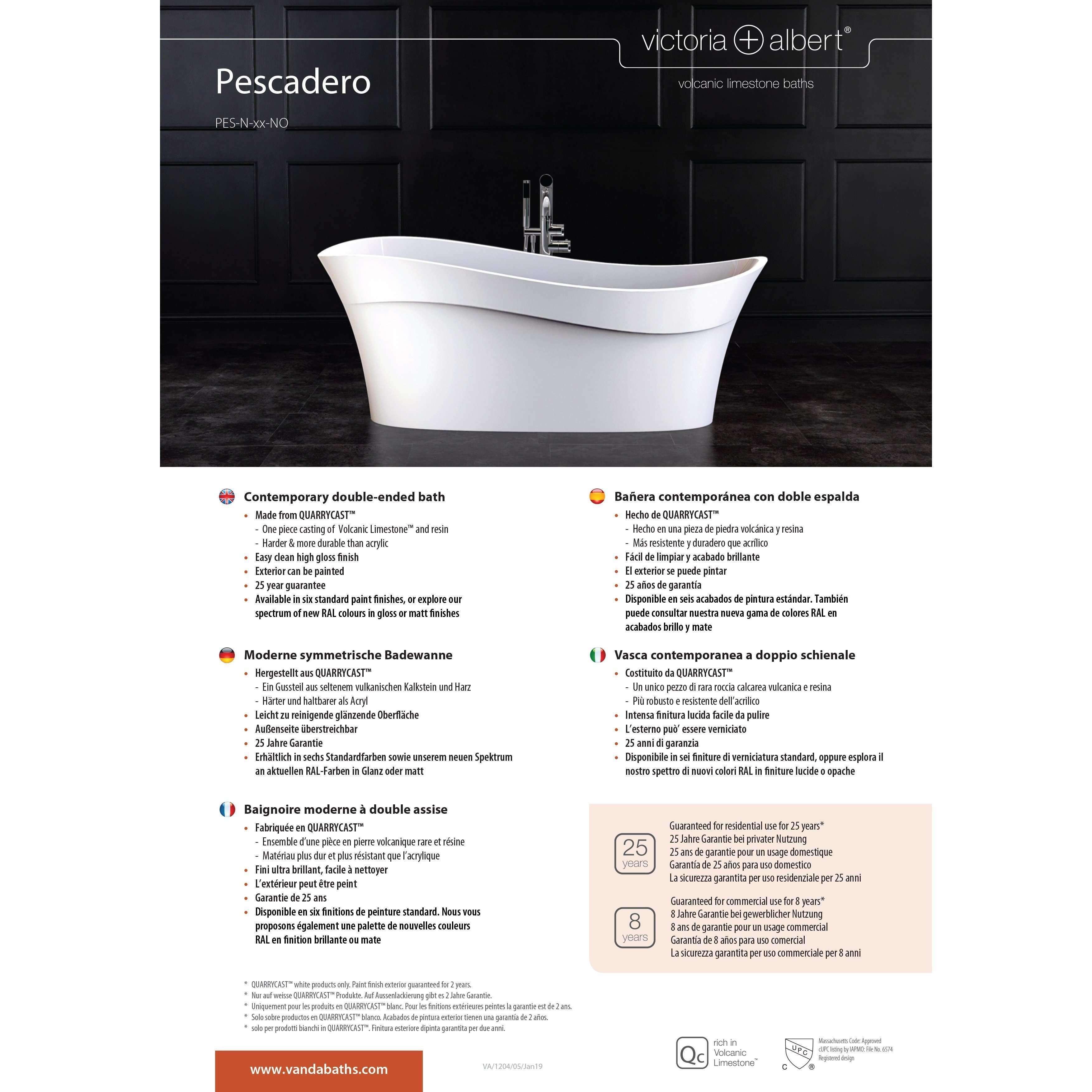 V+A Pescadero Freestanding Wave-Shaped Bath No Overflow Quarrycast White - Burdens Plumbing