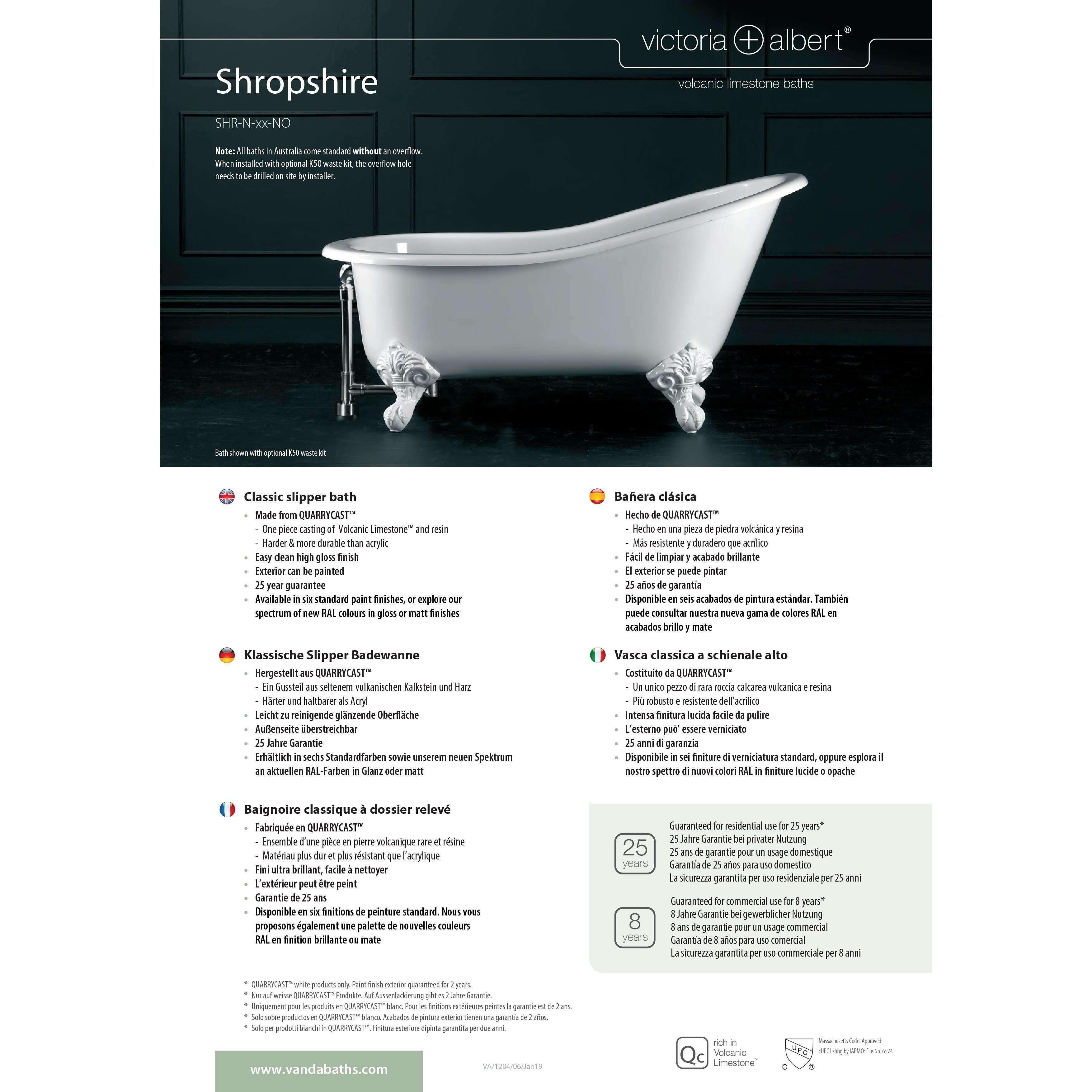 V+A Shropshire Freestanding Bath White Metal Ball & Claw Feet - Burdens Plumbing