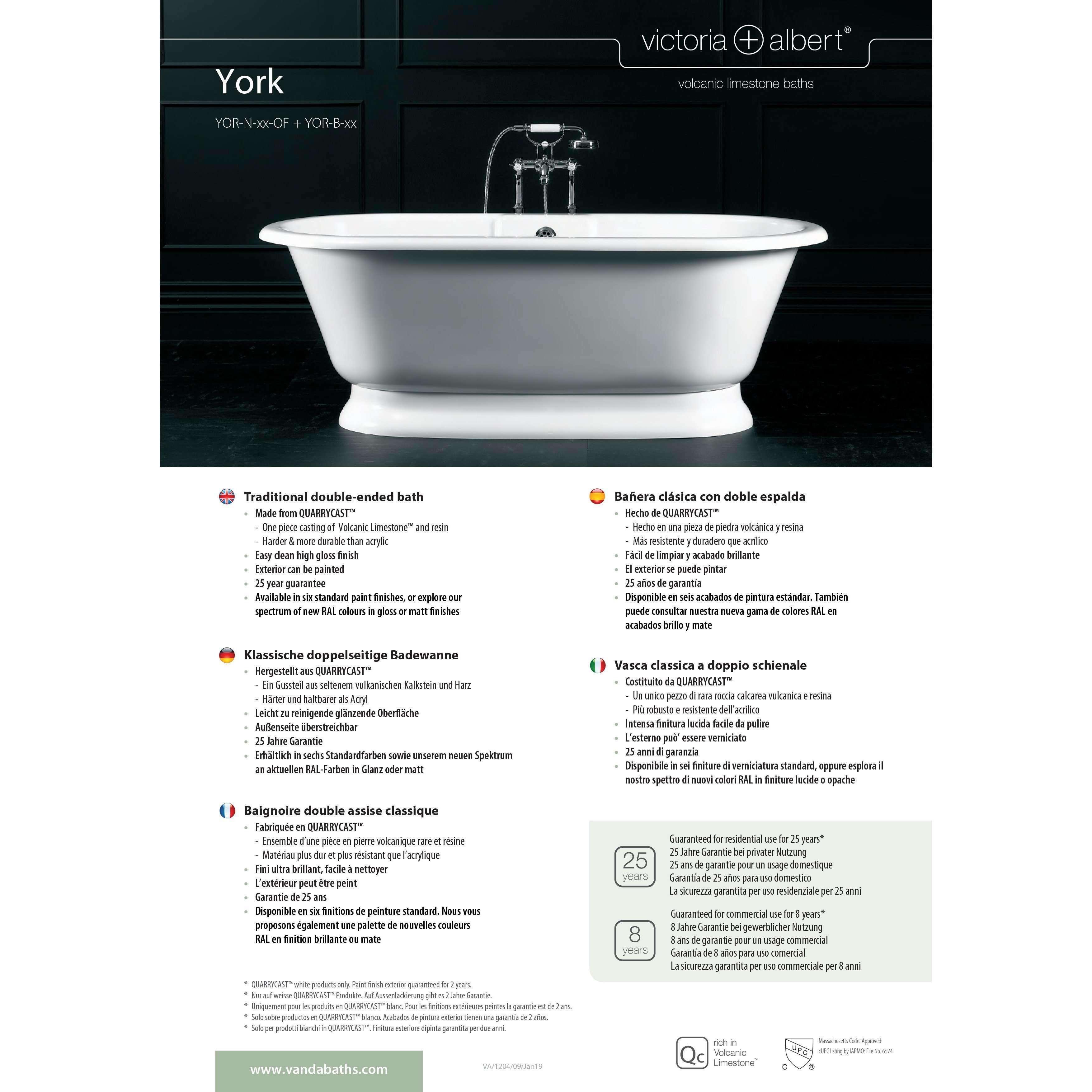 V+A York Freestanding Bath Quarrycast White - Burdens Plumbing