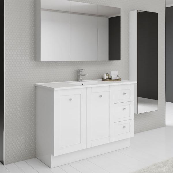 VICTORIA VANITY 750MM ALPHA CERAMIC TOP FLOOR STANDING(TIMBERLN P#:V75AF) - Burdens Plumbing