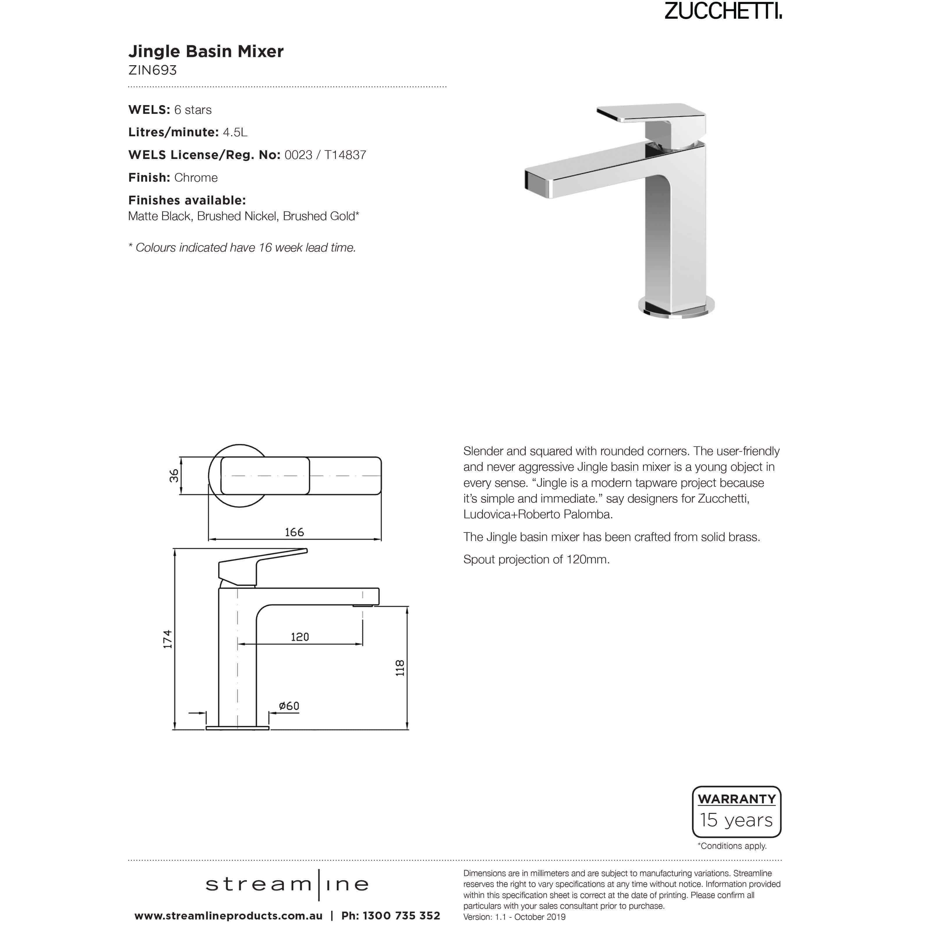 Zucchetti Jingle Basin Mixer Chrome - Burdens Plumbing
