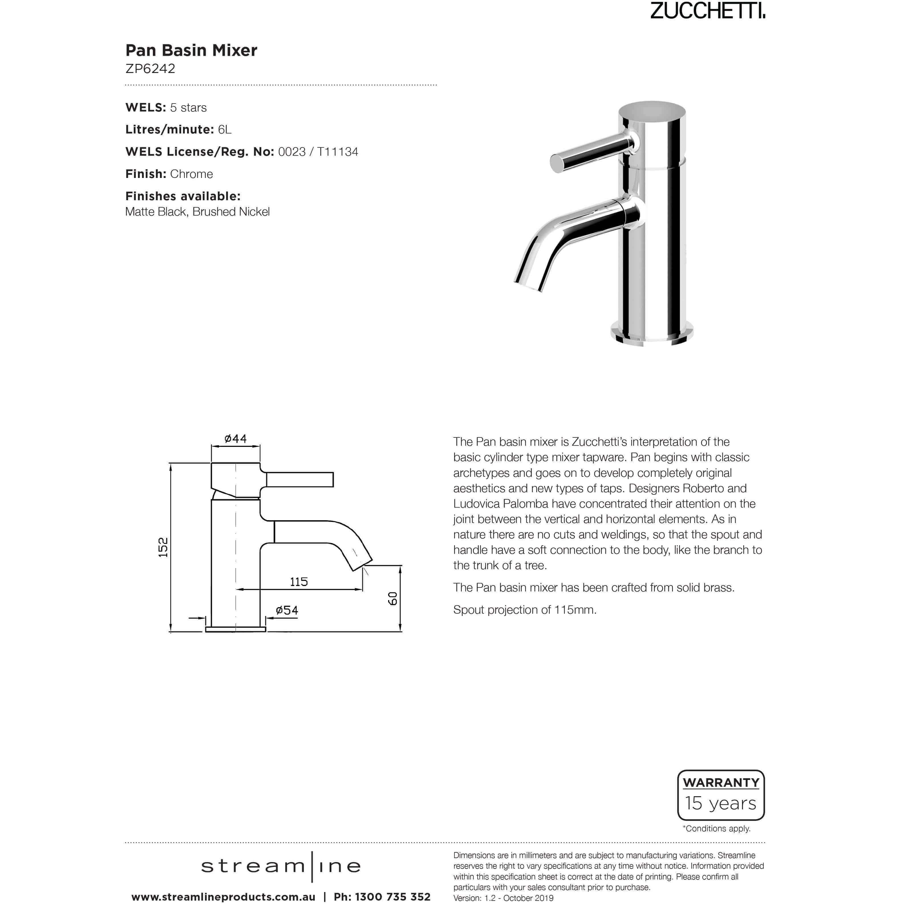 Zucchetti Pan Basin Mixer Chrome - Burdens Plumbing