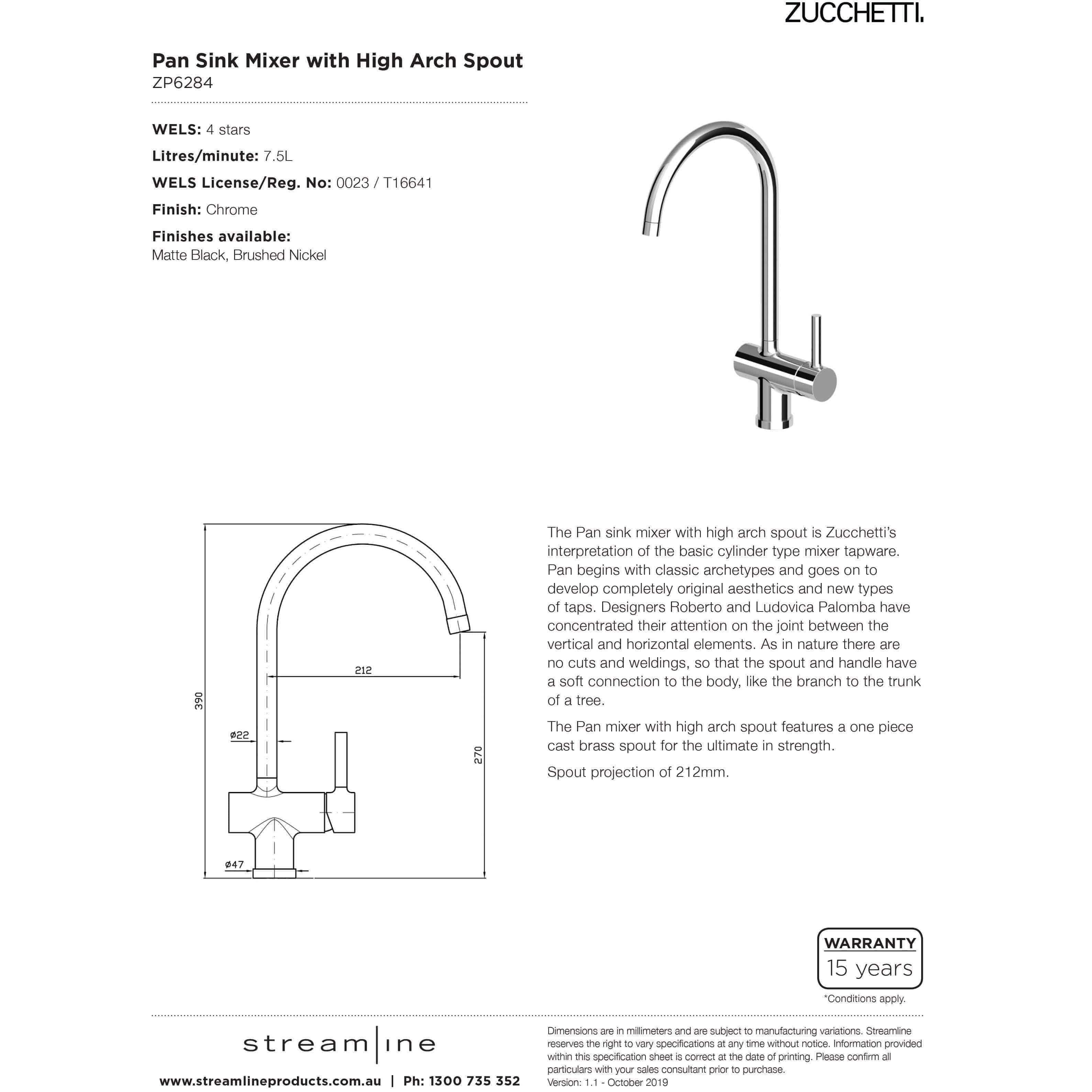 Zucchetti Pan Sink Mixer W/High Swivel Spout Chrome - Burdens Plumbing