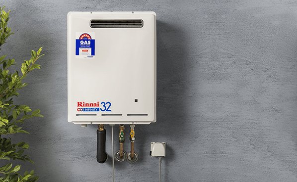 Rinnai Hot water service installed on grey wall