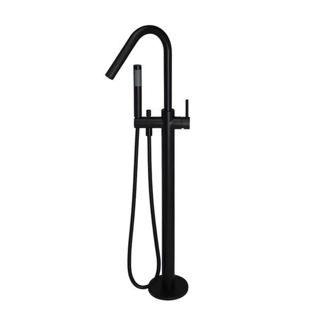 Meir Freestanding Round Bath Mixer With Hand Spray - Black