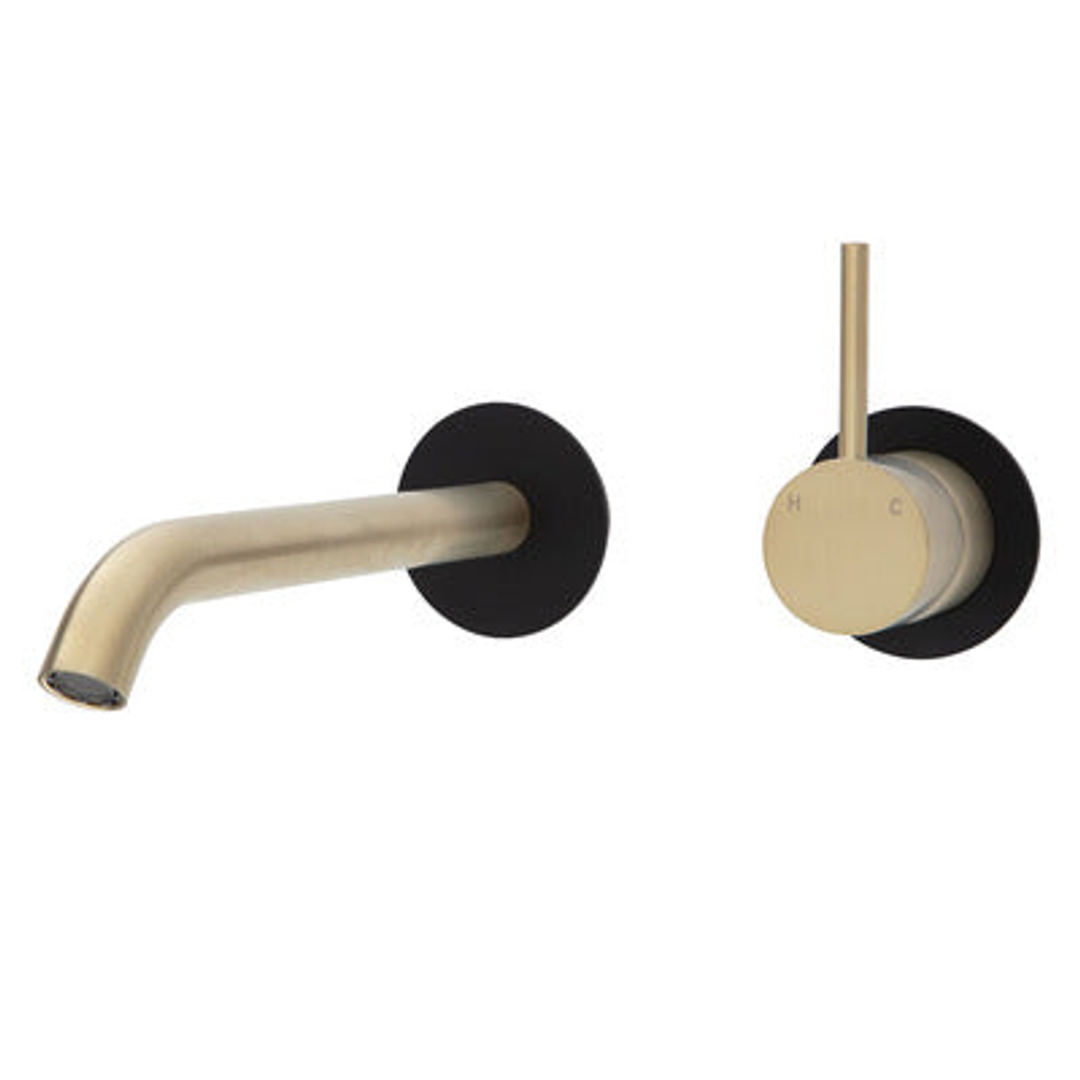 Fienza Kaya Up Basin/Bath Mixer 200mm Outlet Set Urban Brass Round Matte Black Plates