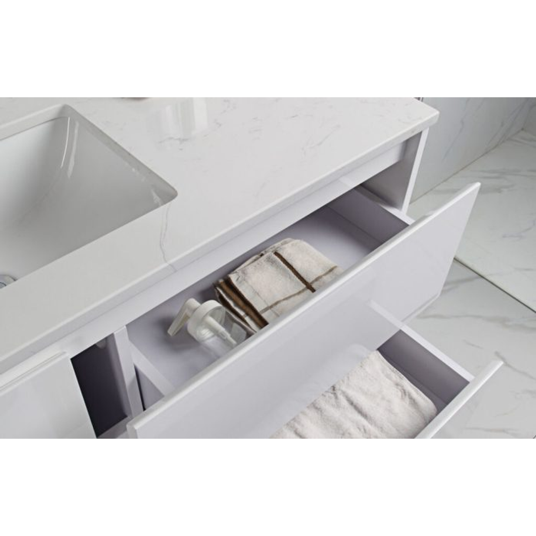 Aulic Leona 900mm Wall-Hung Vanity - Undermount Basin with Alpine White Stone Top