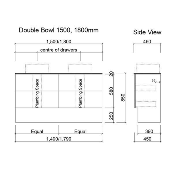 Timberline Oxbow Vanity 1050mm 20mm Silk Surface Top With Ceramic Basin Floorstanding
