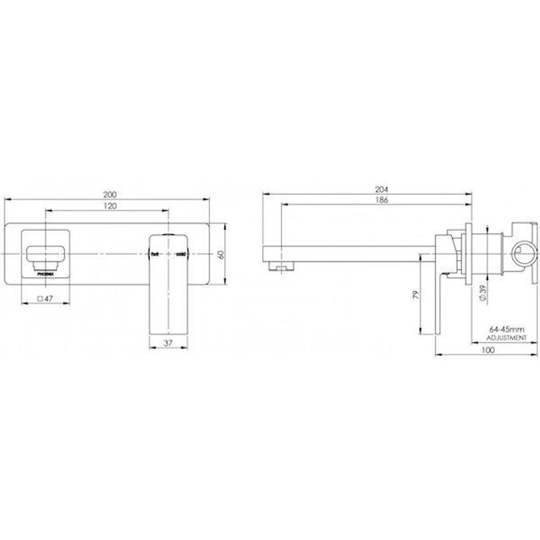 Phoenix Radii Wall Bath Mixer Set Chrome