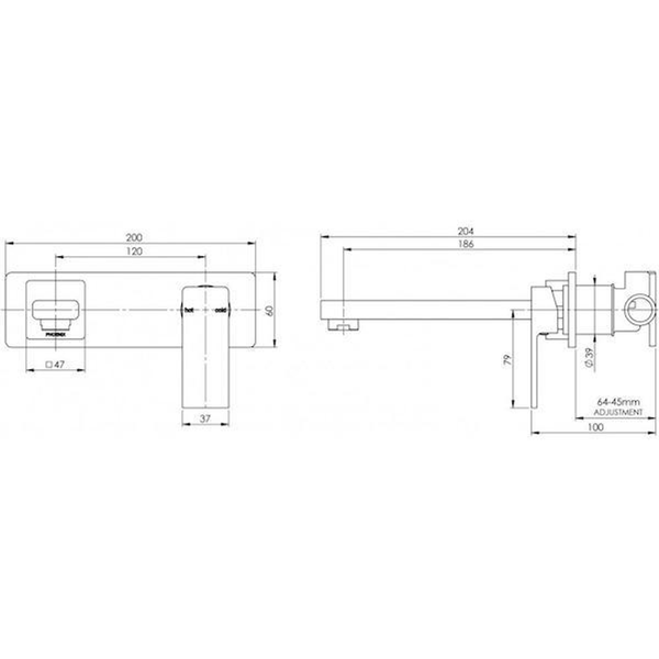 Phoenix Radii Wall Bath Mixer Set Chrome