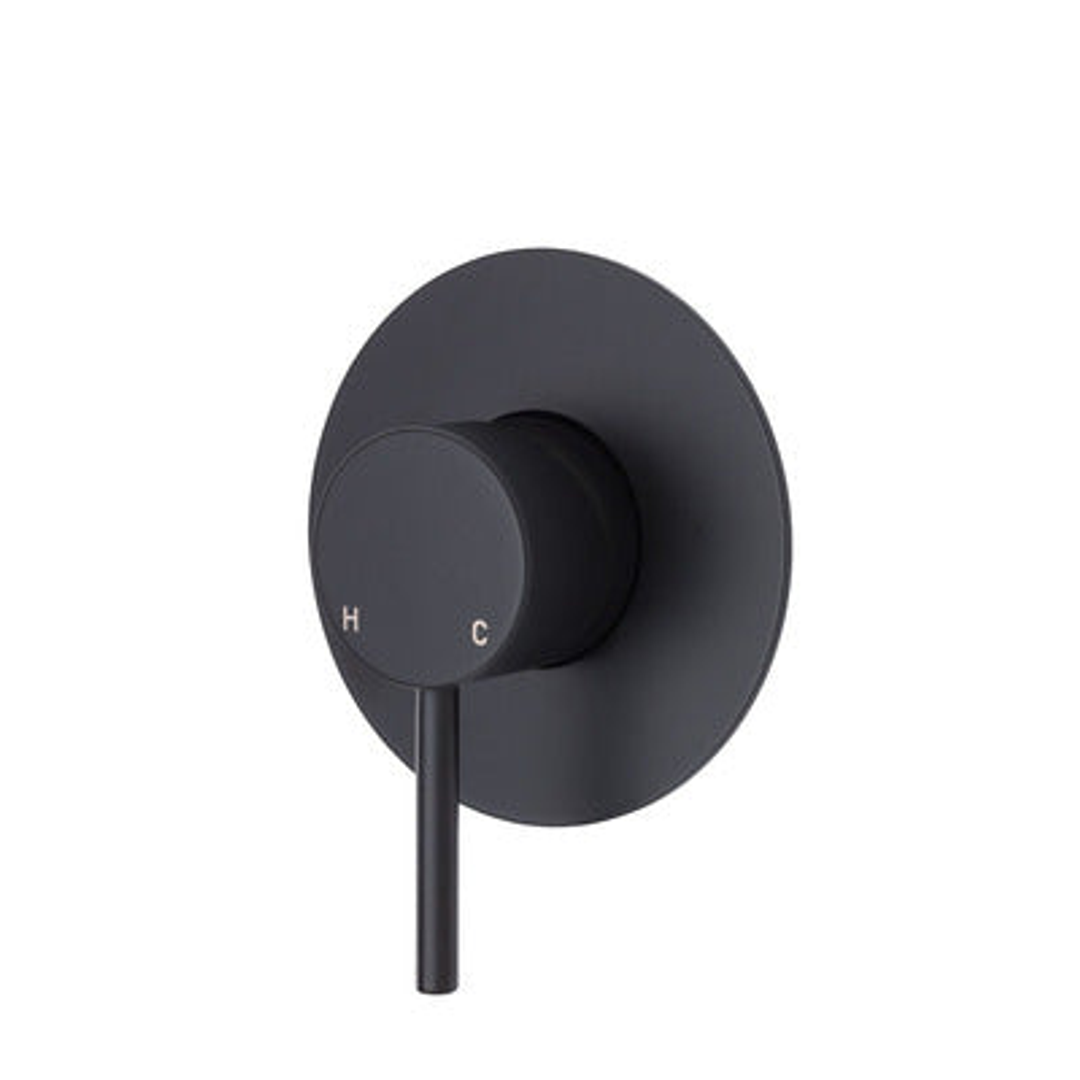 Fienza Kaya Wall Mixer Matte Black Large Round Matte Black Plate
