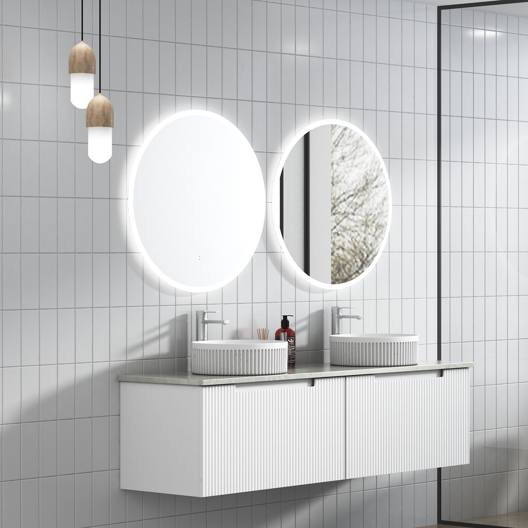 Aulic Perla Mark Ii Wall Hung 1500 Cabinet Dbl Bowl With Alpine White Stone Top & U/M Basin