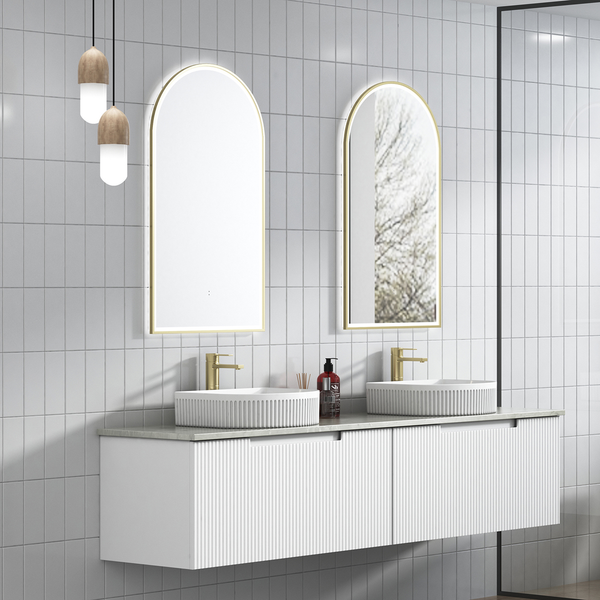 Aulic Perla Mark Ii Wall Hung 1800 Cabinet Dbl Bowl With Pure White Stone Top & U/M Basin