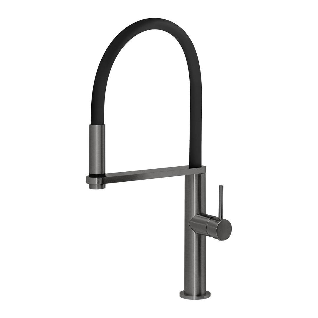 Phoenix Blix Flexible Hose Sink Mixer Round Brushed Carbon