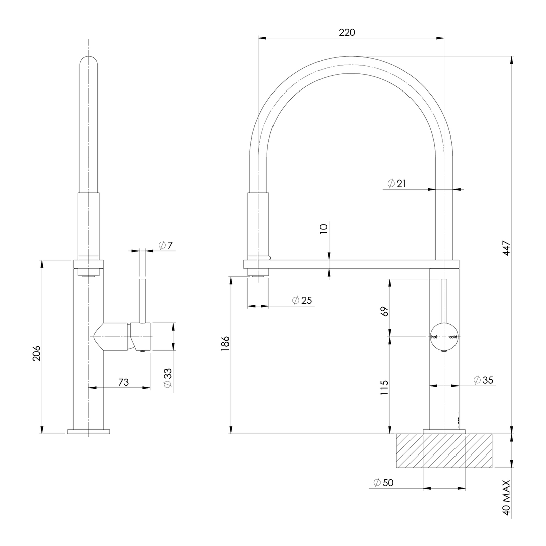 Phoenix Blix Flexible Hose Sink Mixer Round Brushed Carbon
