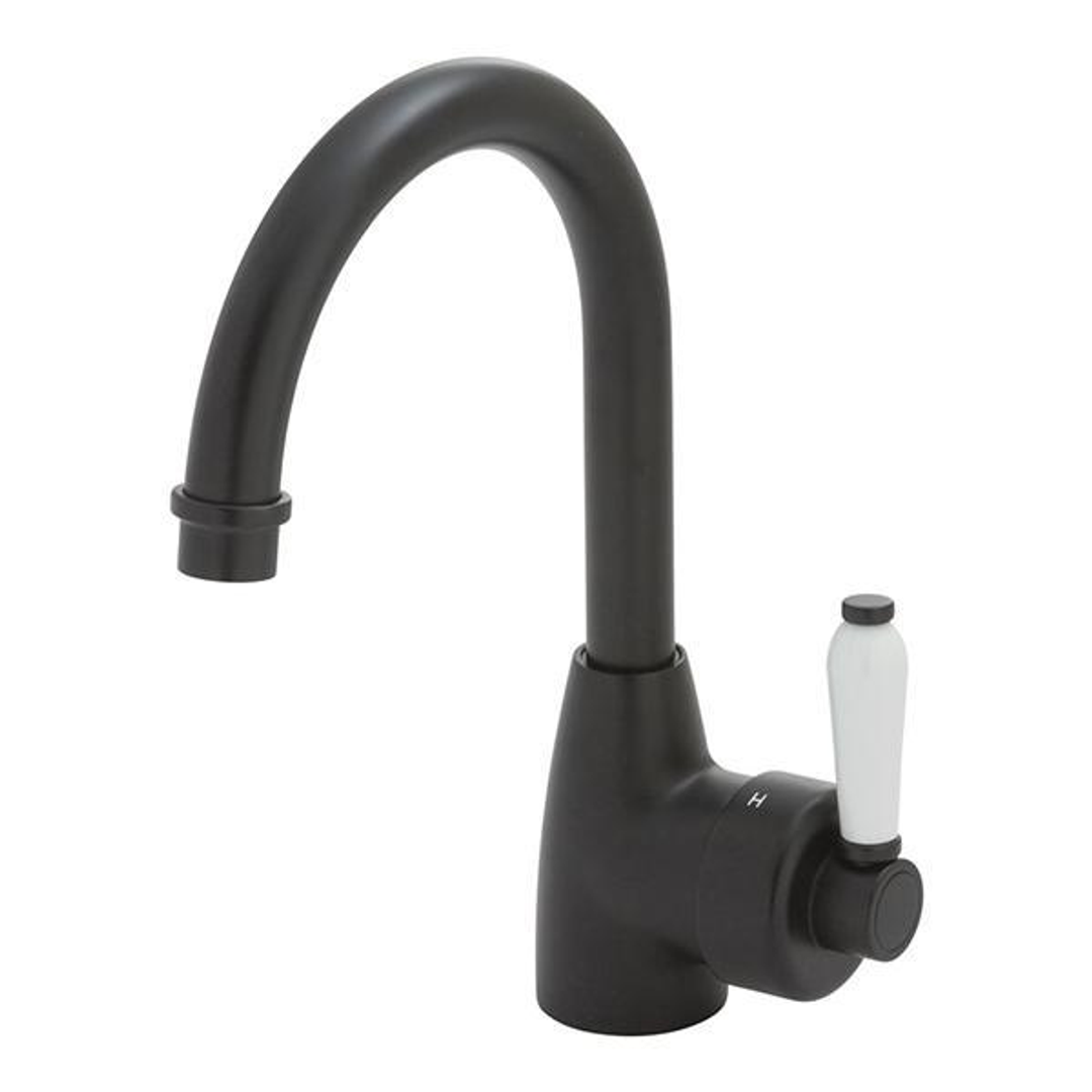 Fienza Eleanor Gooseneck Basin Mixer - Matte Black/Ceramic