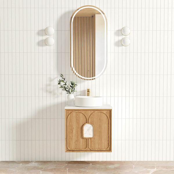 Otti Laguna Natural American Oak 600X460 Vanity With Pure White Stone Top