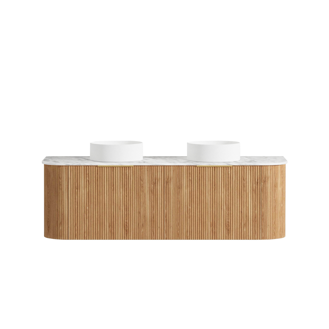 Otti Bondi Woodland Oak Fluted Vanity 1500X460X450 W/Hung Cabinet Natural Carrara Marble