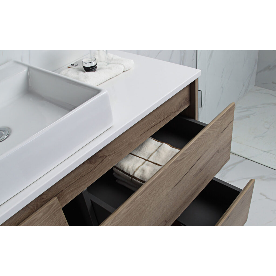 Aulic Max Wall Hung Finger Pull Cabinet 600 With Alpine Flat Stone Top